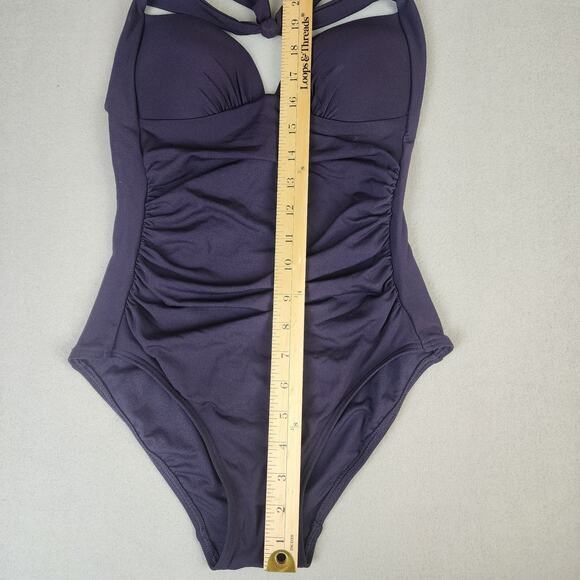 Jets Australia by Jessika Allen Halter One-Piece Swimsuit Purple Ruched Size 4 - Picture 3 of 7